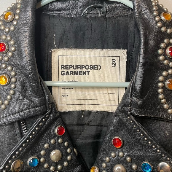 R13 Repurposed Studded Embellished Biker Short Sleeve Leather Jacket RARE - Picture 5 of 15